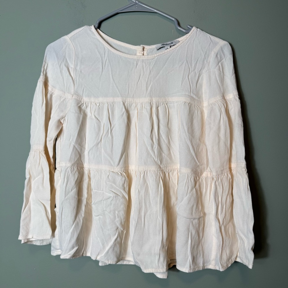Madewell Women’s Tiered Button-Back Cream Blouse, Size XS